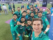 Pakistan players celebrate after recording their first win over India at the World Cup. 
