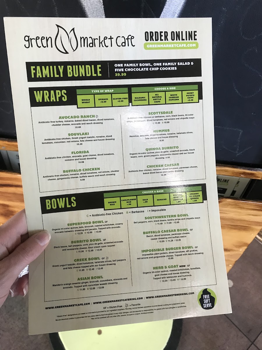 Green Market Cafe gluten-free menu