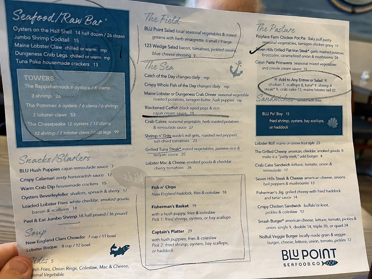 Blu Point Seafood Co. gluten-free menu