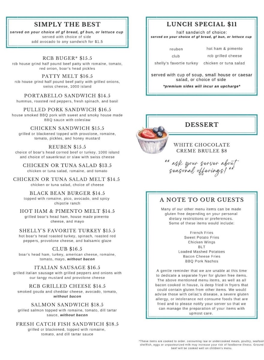 Riverstone Corner Bistro gluten-free menu