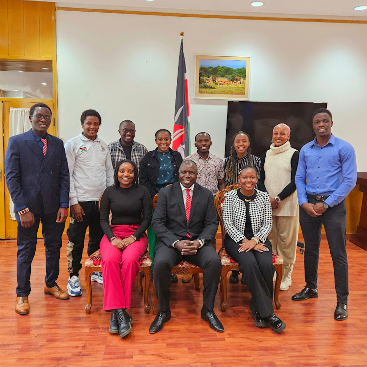 Ambassador Willy Bett, KENSAB president Yvonne Kendi, KESCA president Wambui Kiarie with students in China among them the engineers who wrote a letter to President Xi Jinping at the embassy on February 8, 2024