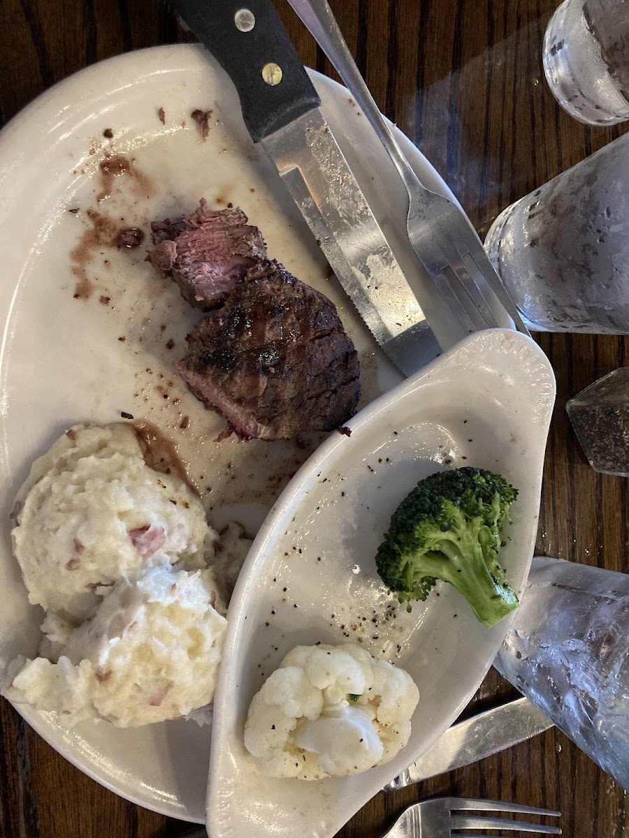 Filet steak worh sides, started easting before picture was took