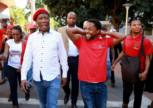 EFF leader Julius Malema and party spokesperson Mbuyiseni Ndlozi with students. Photo: Thuli Dlamini