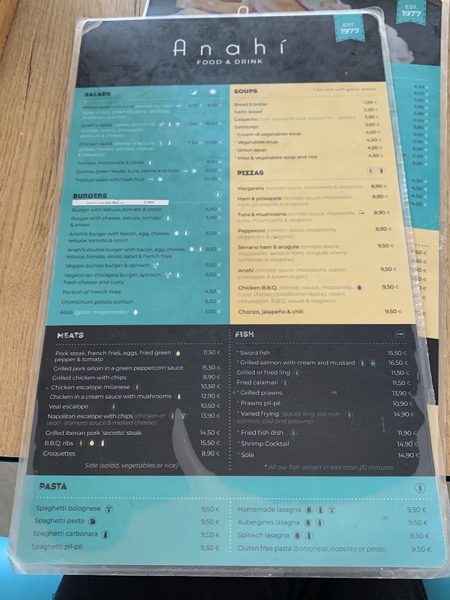 Anahi gluten-free menu