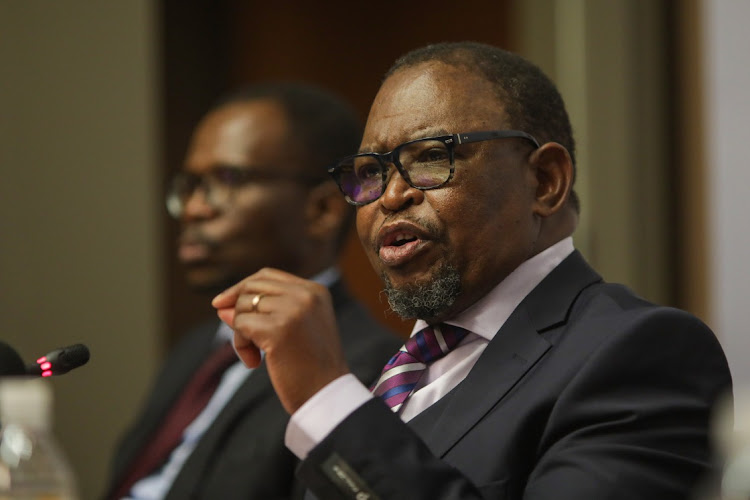 Enoch Godongwana, SA's finance minister, speaking at a news conference before the budget presentation in Cape Town on Wednesday.