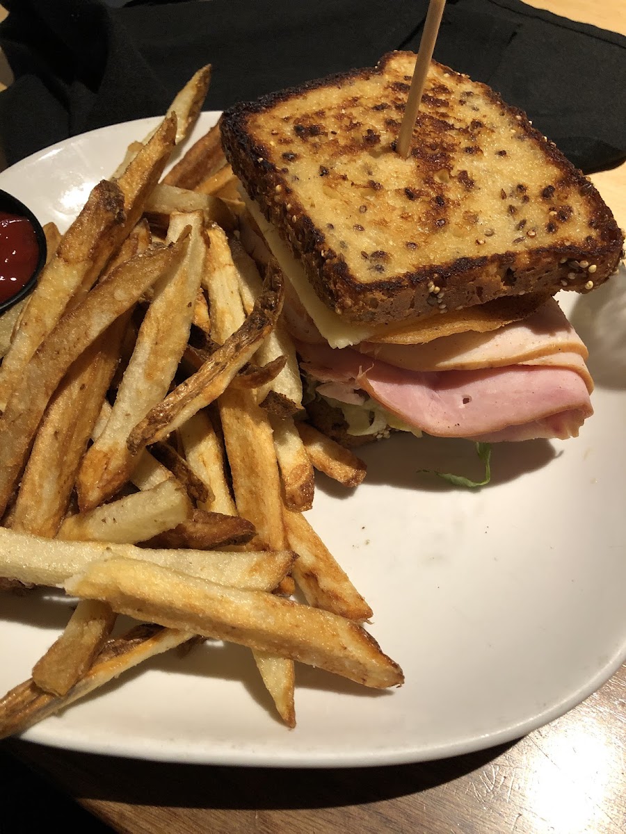 Club sandwich with fries (fried in gf fryer)