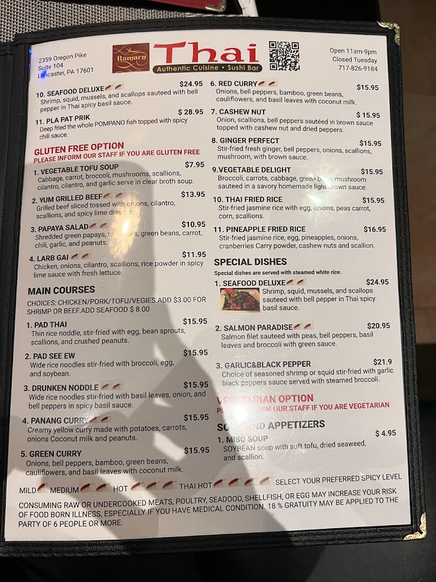 Ramarn Thai gluten-free menu