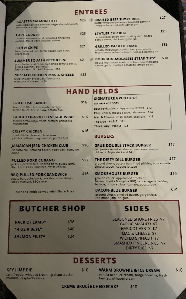 Providence GPub gluten-free menu