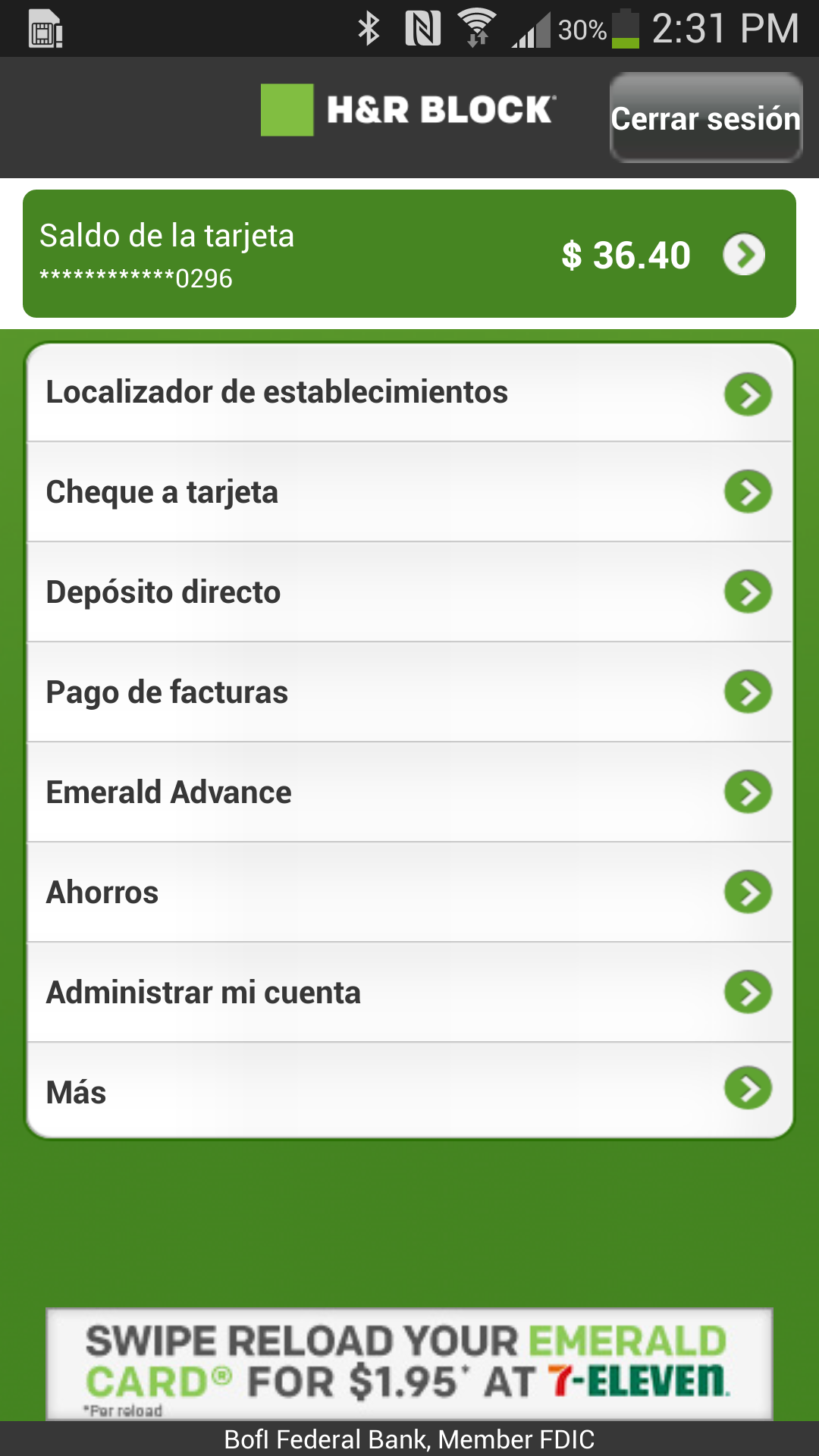 Android application Emerald Card - H&amp;R Block screenshort