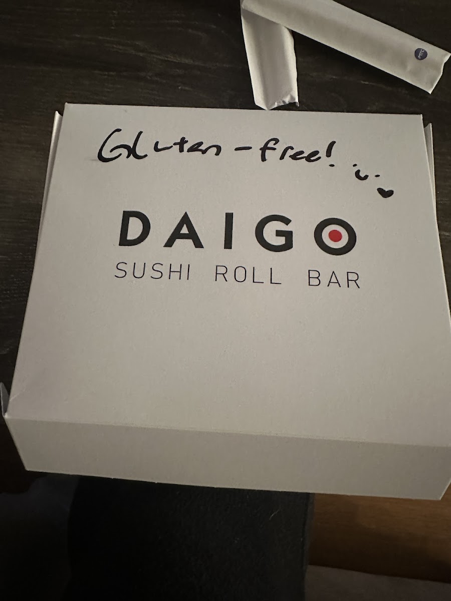 Gluten-Free at Daigo Sushi Roll Bar