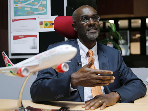 Outgoing Kenya Airways chief executive Mbuvi Ngunze speaks during a past interview in Nairobi /FILE