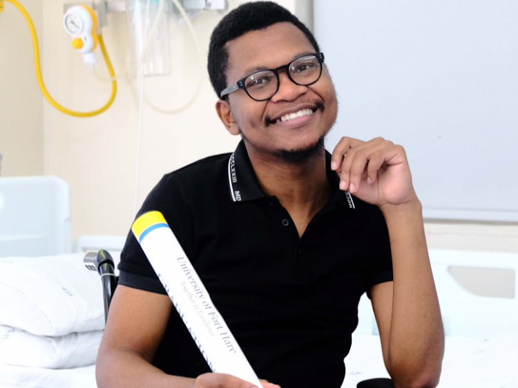 Siphamandla Boyce left his hospital bed where he is undergoing treatment to accept his second university qualification on Wednesday.