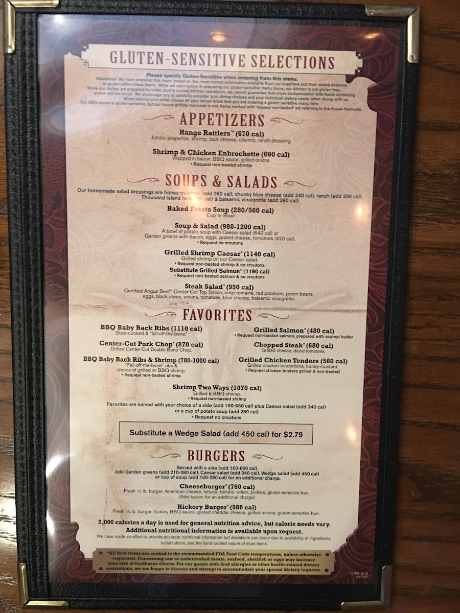 Saltgrass Steak House gluten-free menu