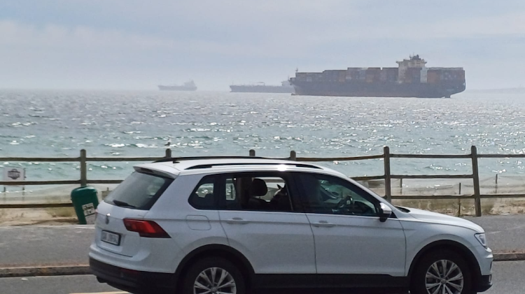 Ships at anchor outside Cape Town port last week.