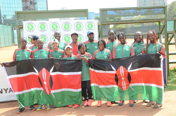 Tennis Kenya President James Kenani with Kenya U 14 and U16 tennis team set to depart to Burundi for zonal championships
