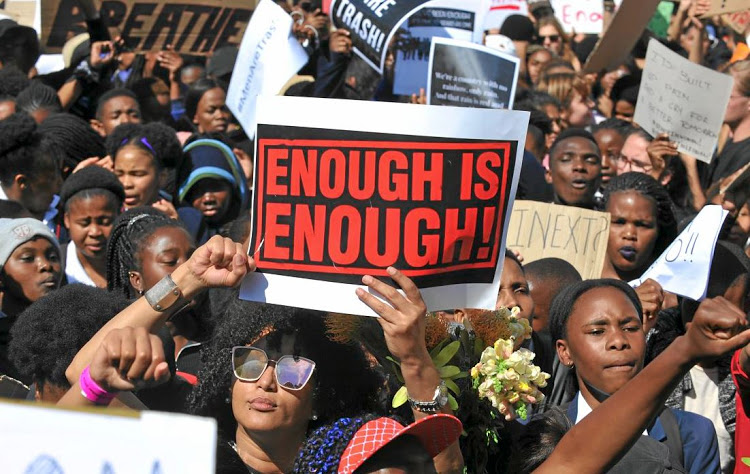 Protesters take part in one of the rallies against SA's culture of violence against girls and women.