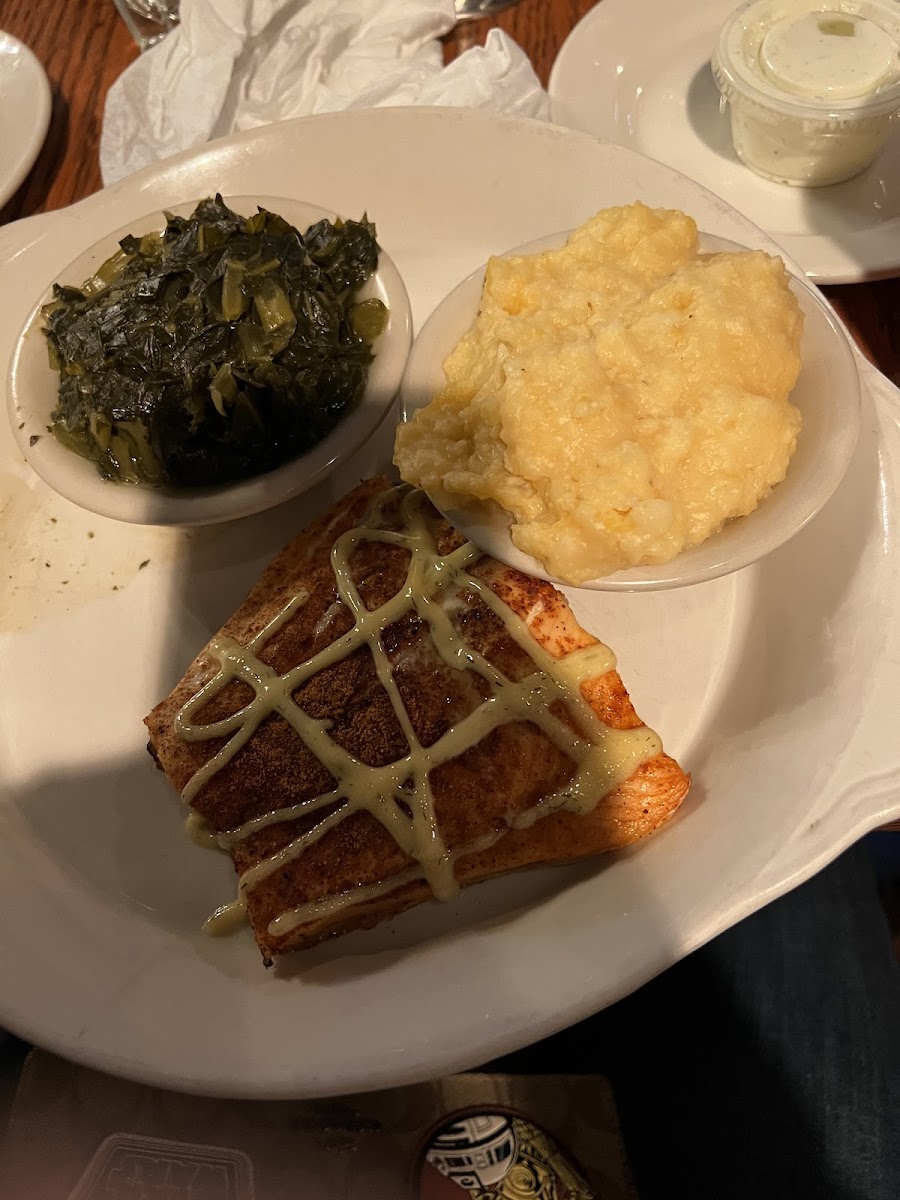 Salmon grits and collards