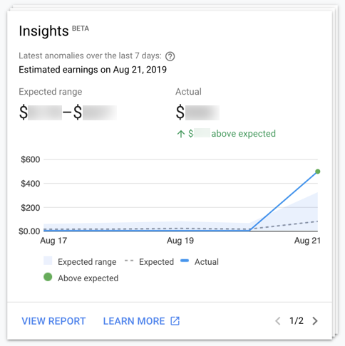 Example of insights app dashboard in Ad Mob reports.
