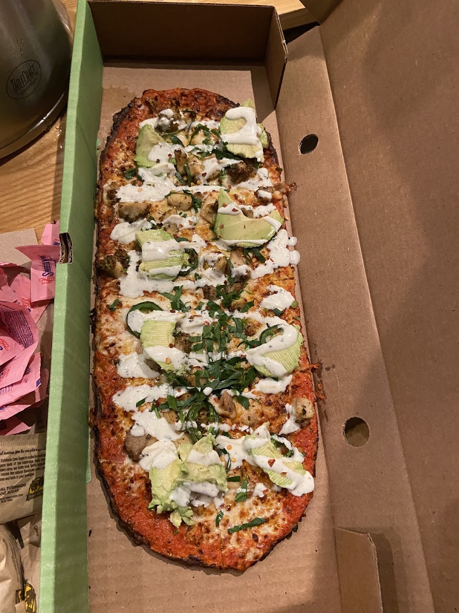 Cauliflower crust Devil’s wing pizza! Soooo Yummy!