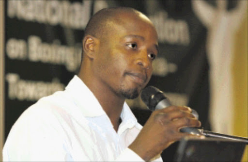 FIERY: Phillip Ndou laid into the boxing fraternity at a convention attended by Minister Makhenkesi Stofile. Pic. BAFANA MAHLANGU. 24/04/2010. © Sowetan. 20100424 BMA Phillip Ndou demaded to speak on behalf of boxers and was given that opportunity during the boxing convention. The convention was a perfect platform for boxer, trainers and promoters to plan a future for the sport that will ensure its continued growth and well-being. The convention was attended by attended by a who's who of South African boxing, with the Minister of Sport and Recreation, Reverend Makhenkesi Stofile attending as well. PHOTO: BAFANA MAHLANGU