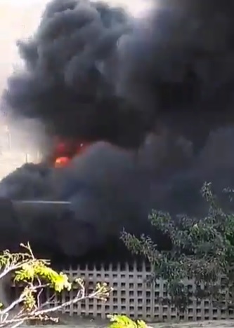 A screenshot from a video circulating online shows part of the Oval Residence at UKZN's Westville campus on fire