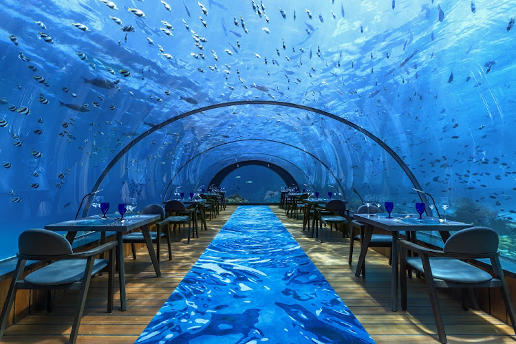 Hurawalhi Maldives' 5.8 undersea restaurant.