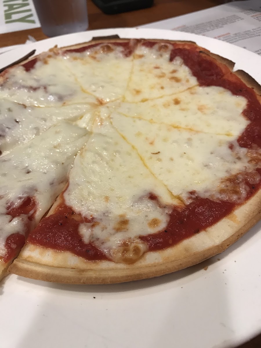 The frozen pizza crust with lots of cheese