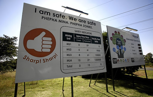 A safety indicator board outside Sibanye-Stillwater belies the mining company's terrible safety record.