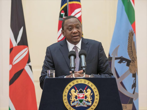 President Uhuru Kenyatta addresses governors via videolink from State House, Nairobi on April 24, 2018. /PSCU