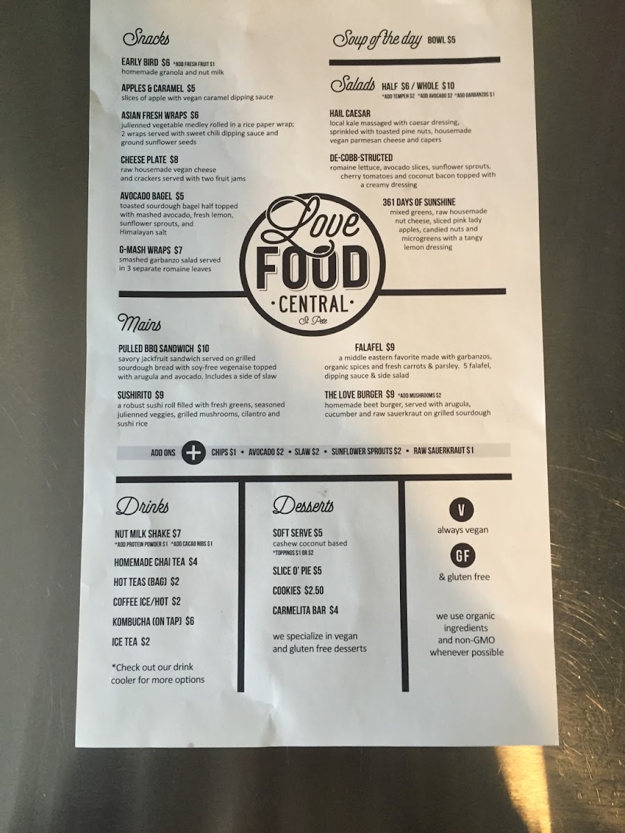 Love Food Central Cafe gluten-free menu