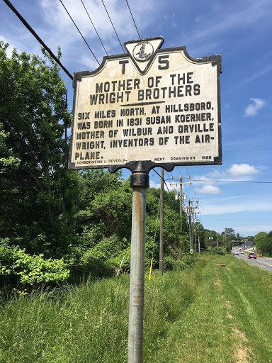 MOTHER OF THE WRIGHT BROTHERS  SIX MILES NORTH, AT HILLSBORO, WAS BORN IN 1831 SUSAN KOERNER, MOTHER OF WILBUR AND ORVILLE WRIGHT, INVENTORS OF THE AIR-PLANE. Submitted by @jqmcd 