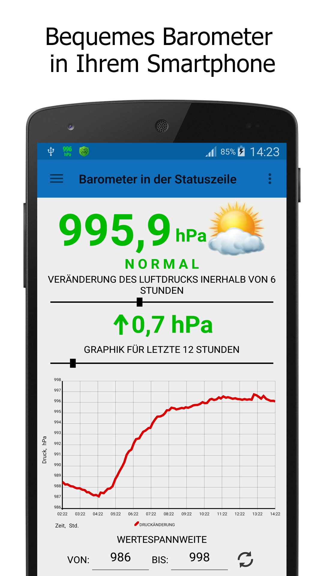 Android application Barometer In Status Bar screenshort