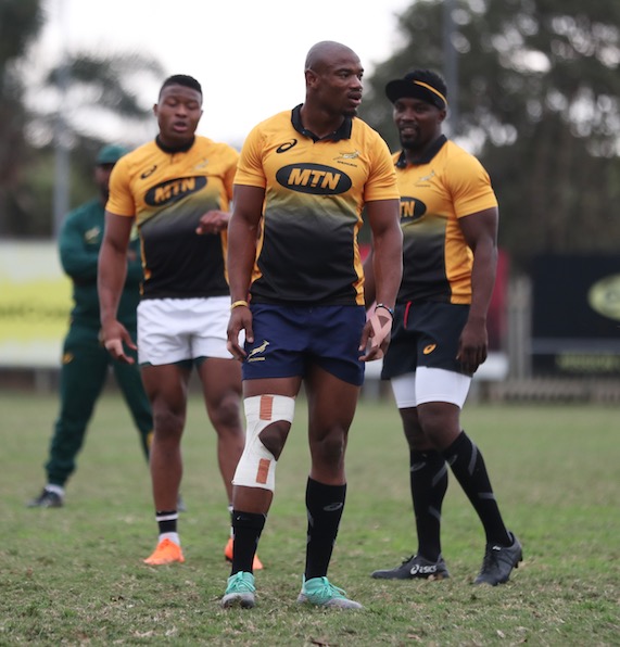 DURBAN, SOUTH AFRICA - AUGUST 14: Makazole Mapimpi during the South African national rugby team training session at Jonsson Kings Park on August 14, 2018 in Durban, South Africa.