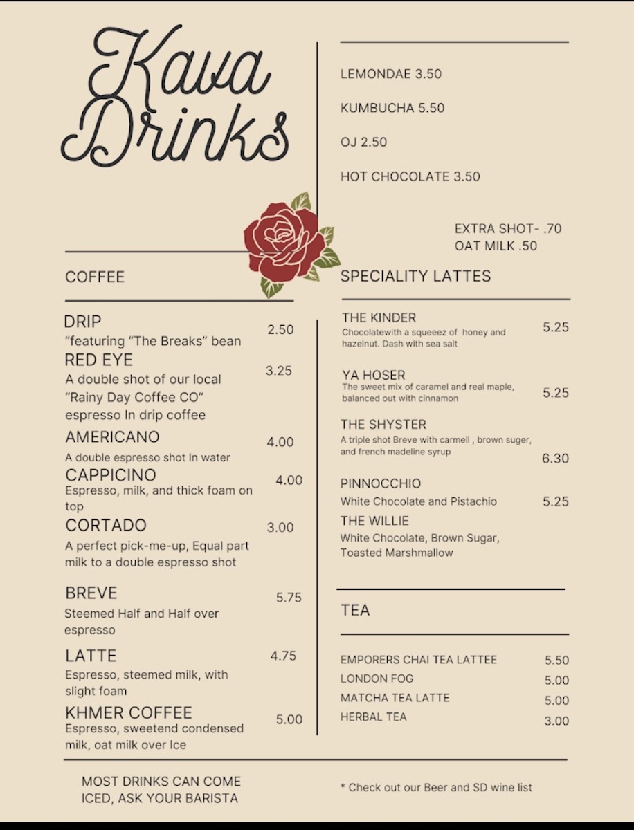 Kava Rose Brewhouse gluten-free menu