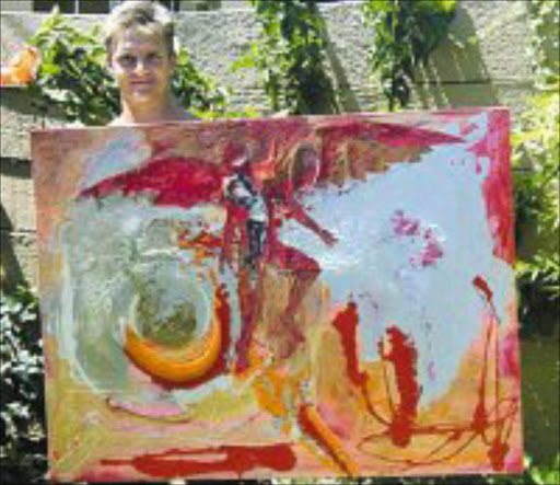 MAKE A SPLASH: Drummond Marais with one of his works on auction. © Sowetan.