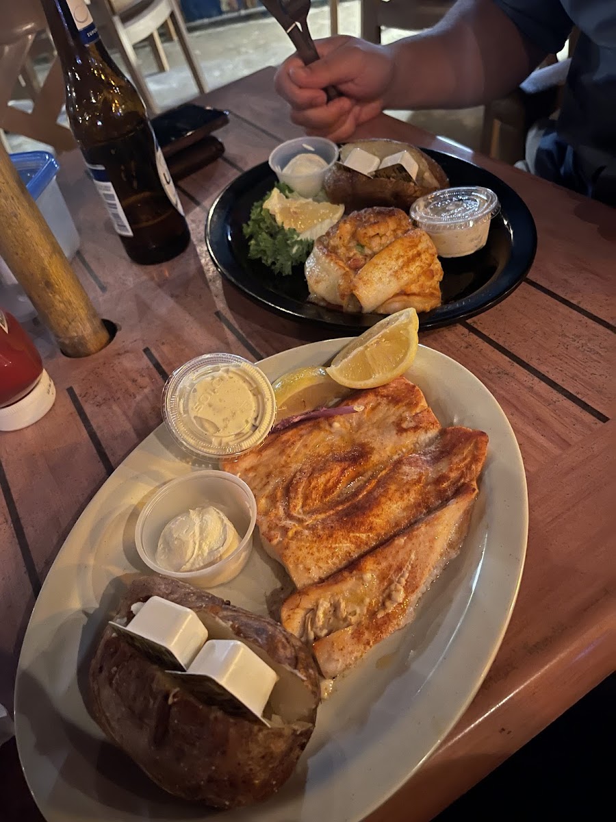 Char broiled mahi-mahi with baked potato!