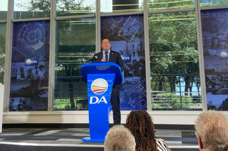 DA leader John Steenhuisen presented his party’s plan for their 'first 100 days of office' should they win big at the upcoming polls, in Sandton, Johannesburg.