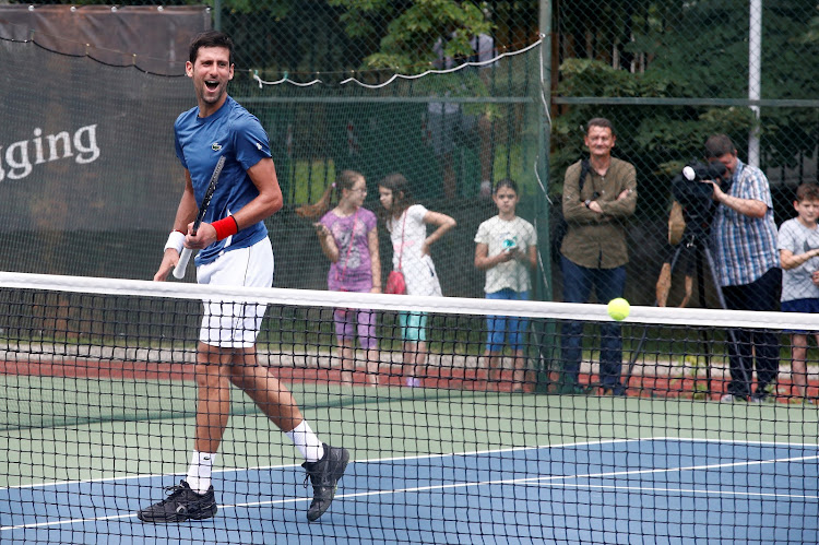 Novak Djokovic of Serbia attends a training session in Belgrade, Serbia.