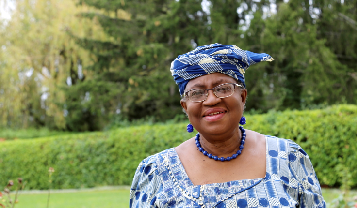 Ngozi Okonjo-Iweala poses outside a Nigerian diplomatic residence in Chambesy, near Geneva, Switzerland, on September 29 2020.