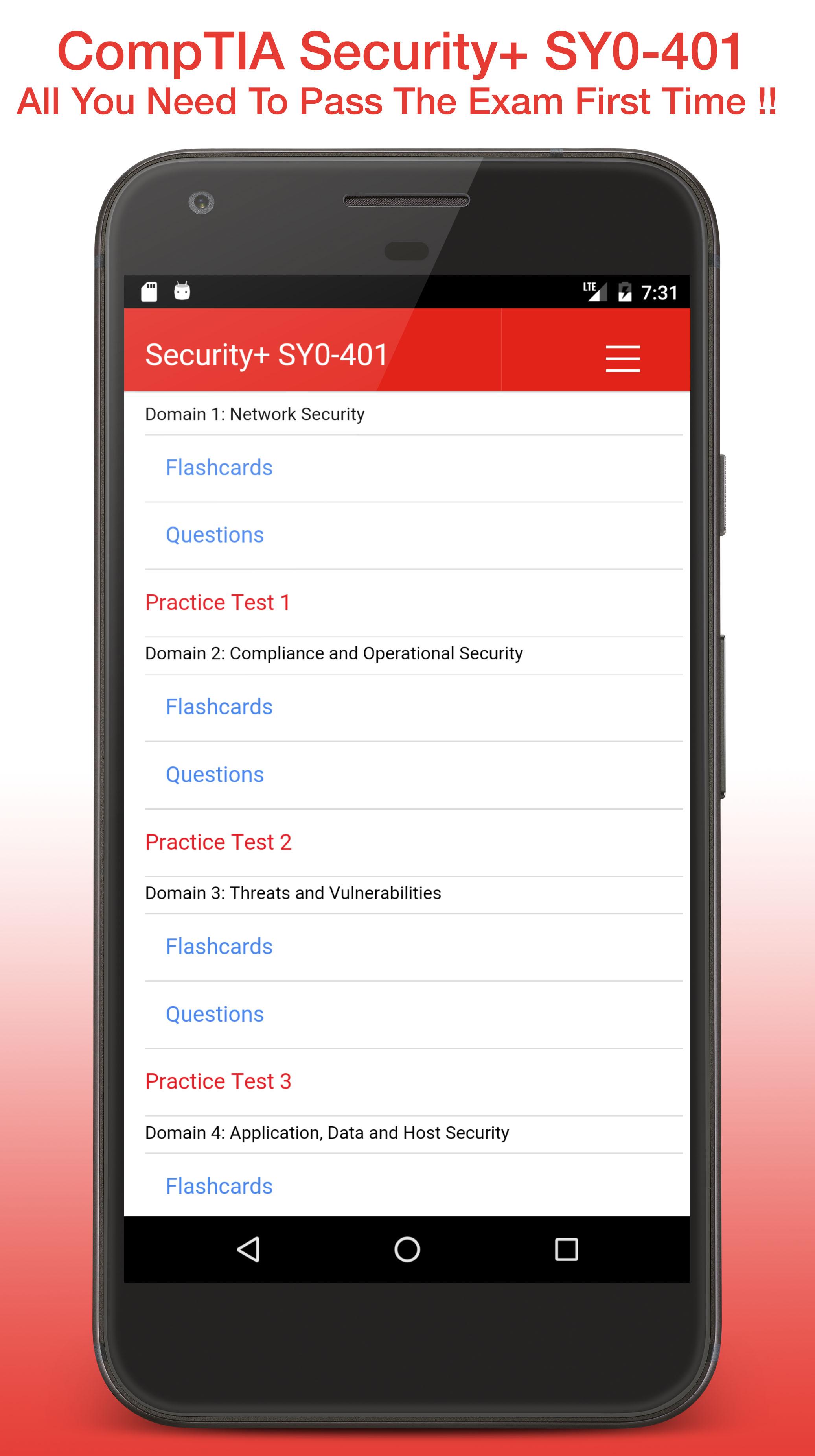 Android application CompTIA Security+ SY0-401 Prep screenshort