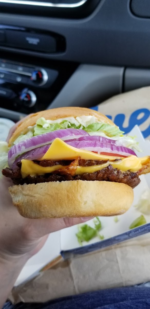 Delicious burger on gf bun!