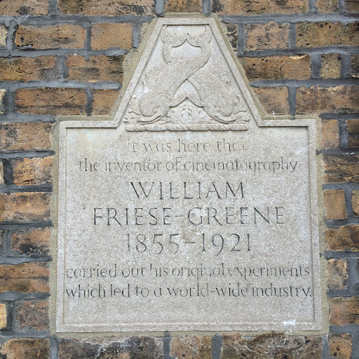 It was here that the inventor of cinematography WILLIAM FIESE GREENE 1855 - 1921 carried out his original experiments which led to a world-wide industry. A commemorative stone plaque for one of...