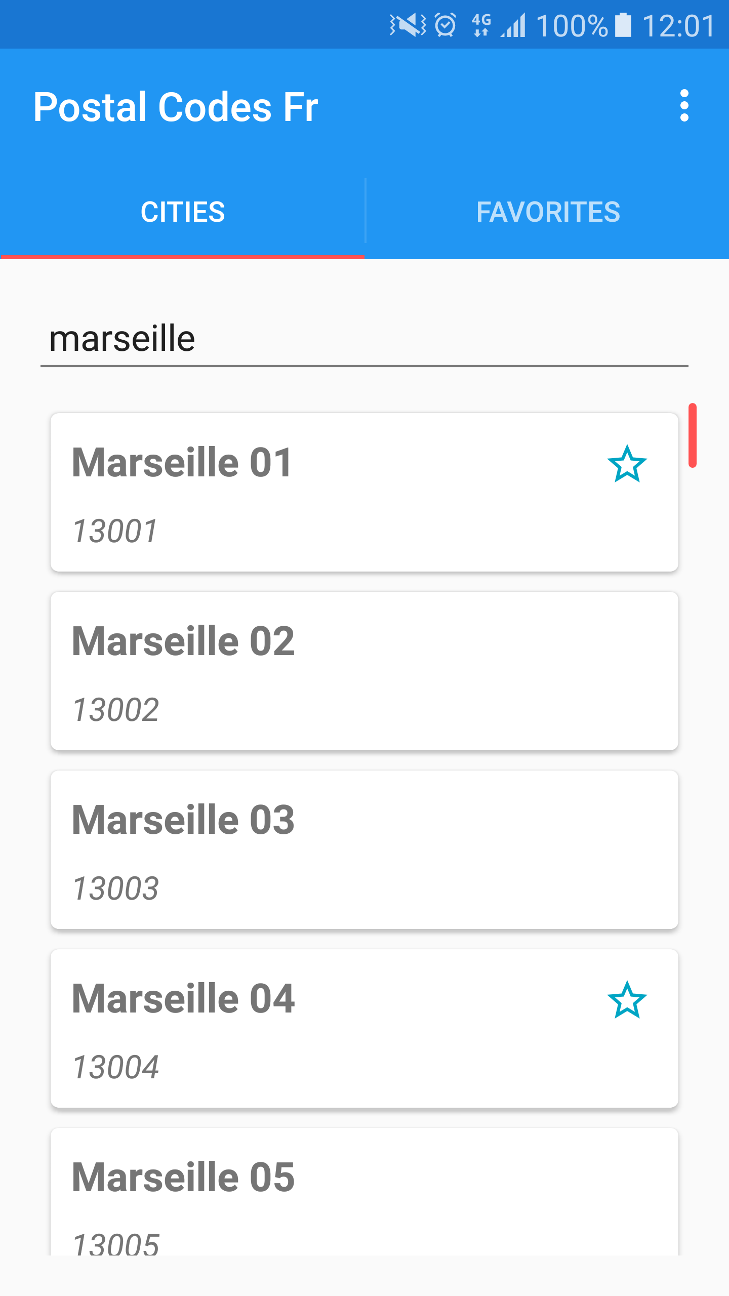 Android application French Postal Codes screenshort