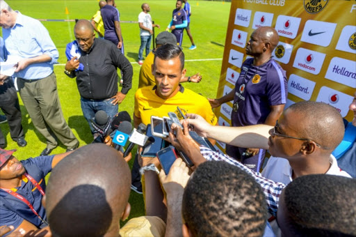 Kaizer Chiefs coach Steve Komphela introduces the team's new Venezuelan striker Gustavo Paez during the Kaizer Chiefs media open day at Naturena, Chiefs Village on February 02, 2017 in Johannesburg, South Africa. (Photo by Sydney Seshibedi/Gallo Images)