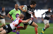 Ross Cronje (captain) of the Xerox Golden Lions tackling Kobus van Wyk of the Cell C Sharks during the Currie Cup match between Cell C Sharks and Xerox Golden Lions XV at Jonsson Kings Park Stadium on September 22, 2018 in Durban, South Africa. 