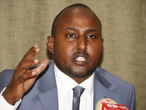 Suna east MP Junet Mohamed gestures during a press conference at parliament building where he accused state machinery of being behind the ODM election wrangles.Photo/FILE