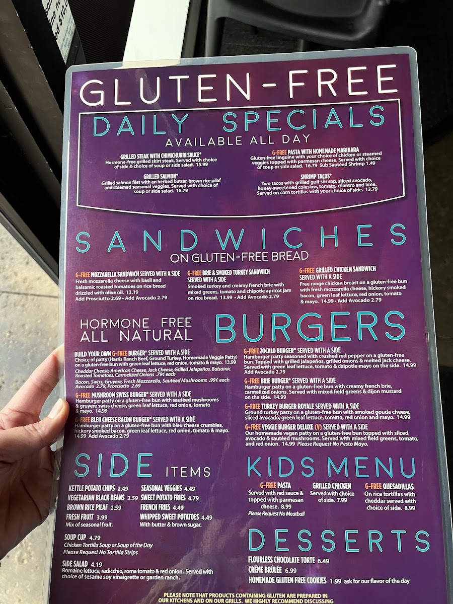 Galaxy Cafe gluten-free menu