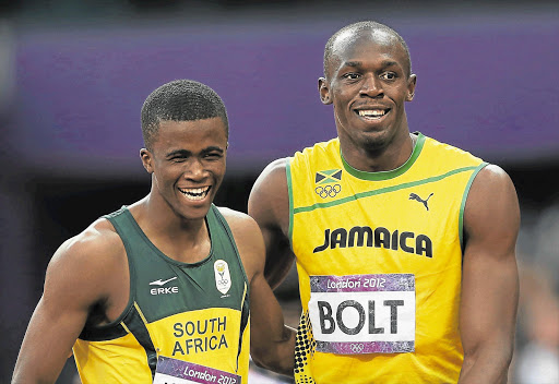South Africa's Anaso Jobodwana with Jamaica's legendary Usain Bolt.