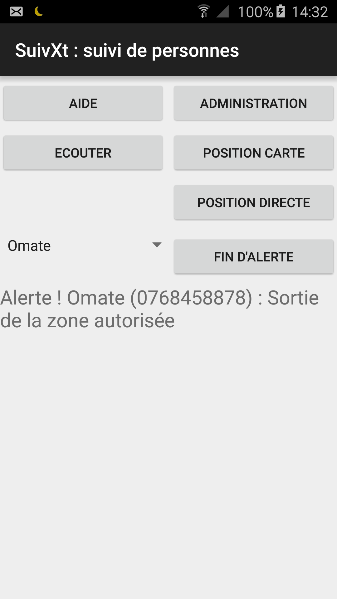 Android application Suivi de personnes (Téléphone) screenshort