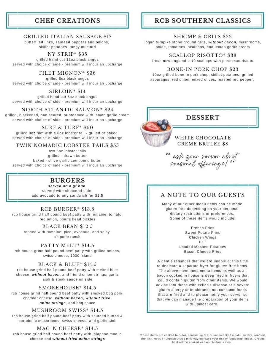 Riverstone Corner Bistro gluten-free menu